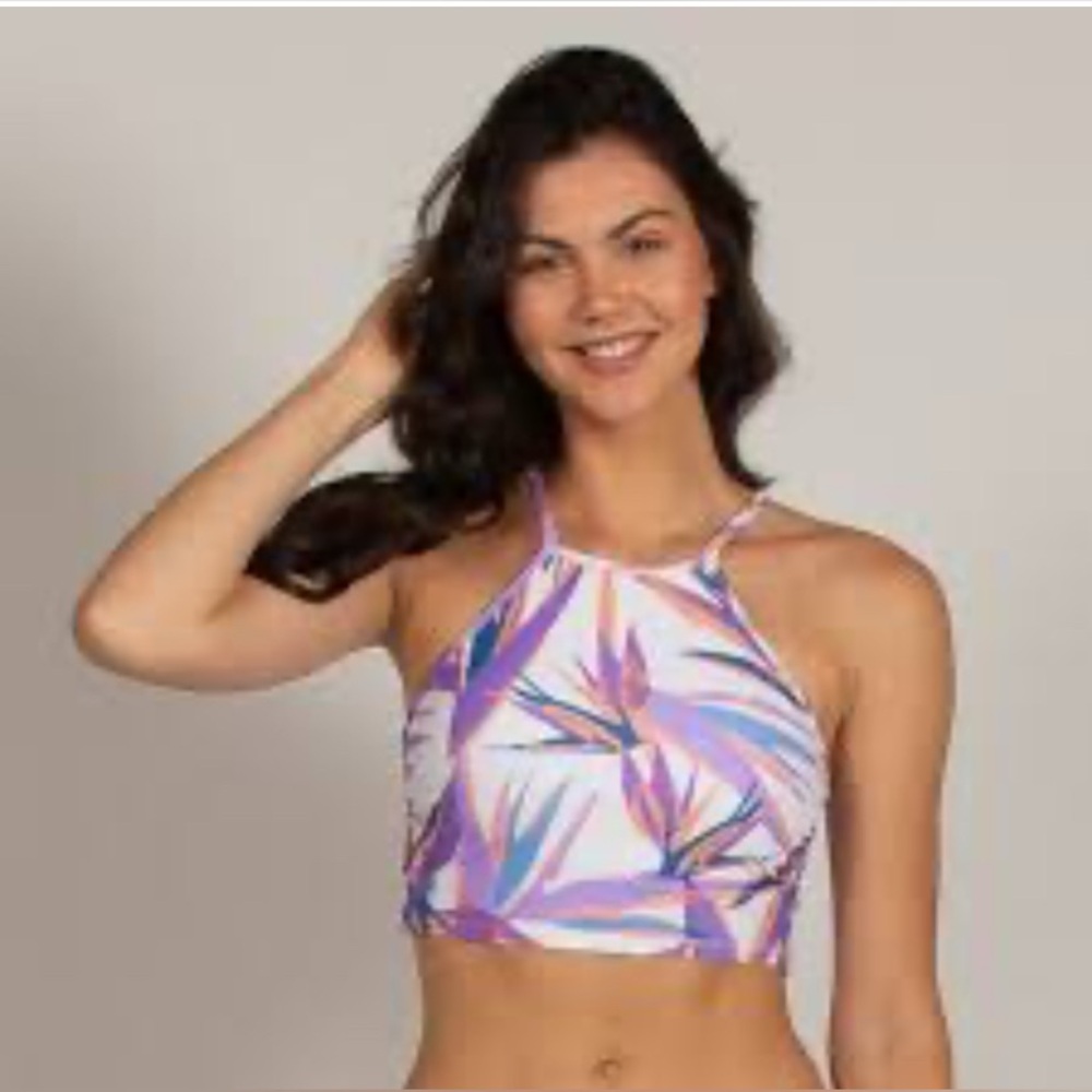 Salt Life Cropped Tankini Swimsuit Top Purple, White, Orange Size M